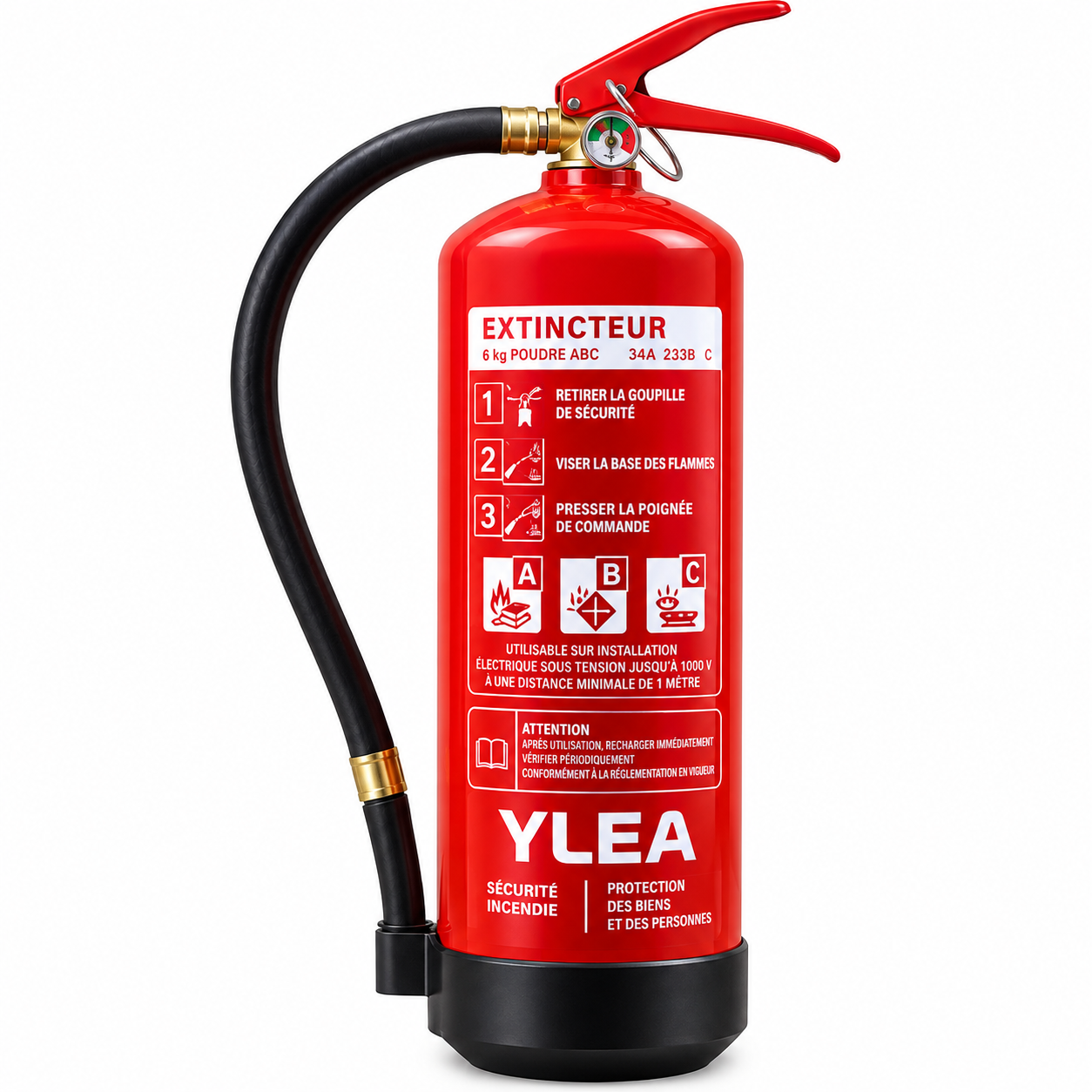 Extincteur poudre ABC pression permanente 6kg YLEA avec support mural